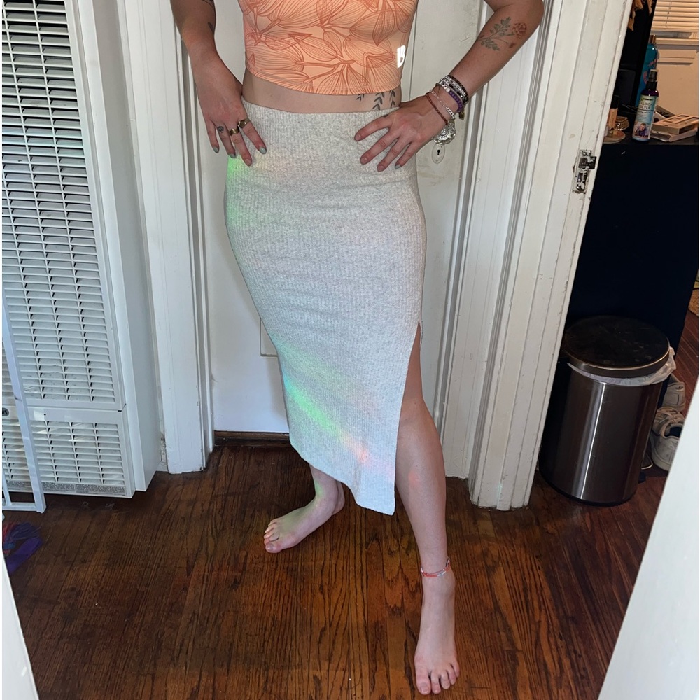 Grey Ribbed Top Shop Midi Maxi Skirt